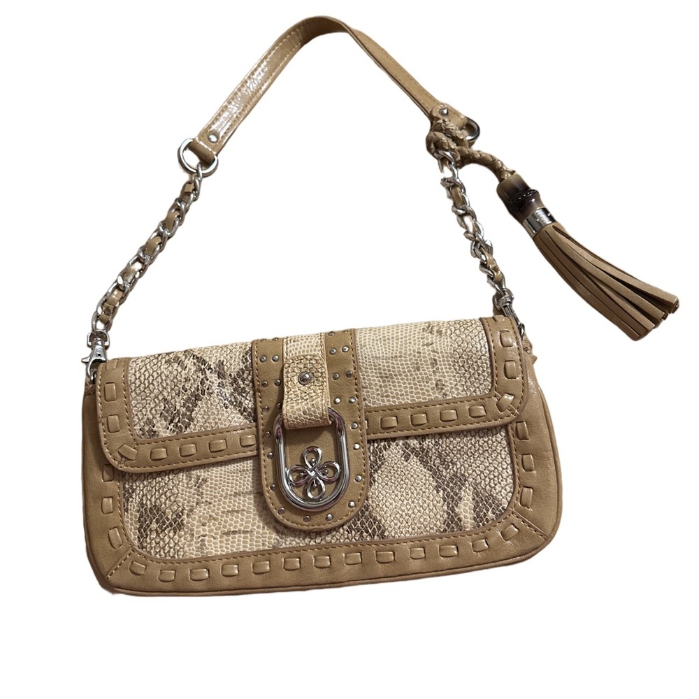 Chic Tan Shoulder Bag with Chain and Tassel